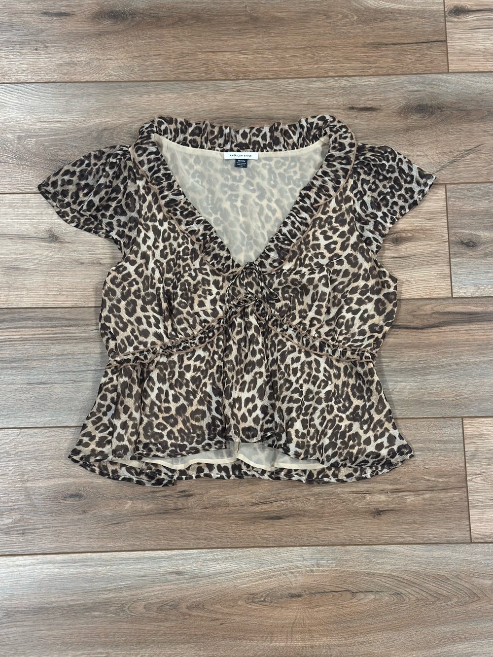 AMERICAN EAGLE Y2k Western Leopard Print Peplum Tie-front Blouse | Size Medium